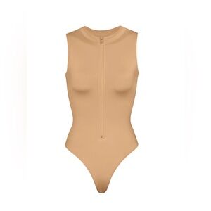 SKIMS ZIP FRONT SLEEVELESS ONE PIECE SWIMSUIT.